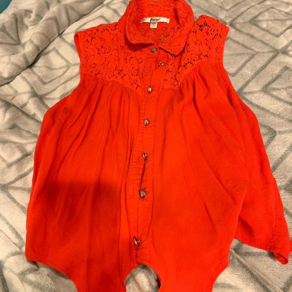 Red button up shirt